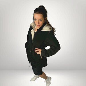 Vintage Liz Claiborne Black Utility Rain Jacket Contrast Lining Size M